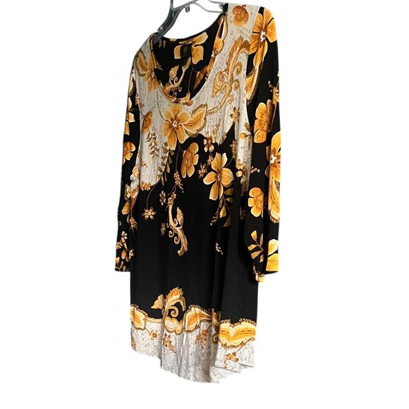 JM CCOLLECTION LONG SLV PULL-OVER RND NECK TOP, WOMENS, XL, BLACK, YELLOW FLORAL - Picture 4 of 12